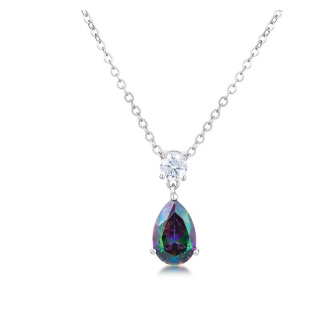 Rainbow Fire Mystic Topaz Pendant Necklace with Diamondique Embellishment